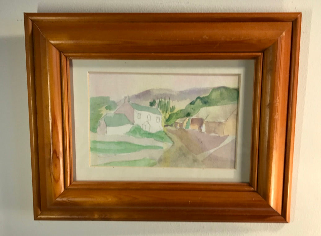 Watercolour farmhouse. 22x15cm chunky wooden frame